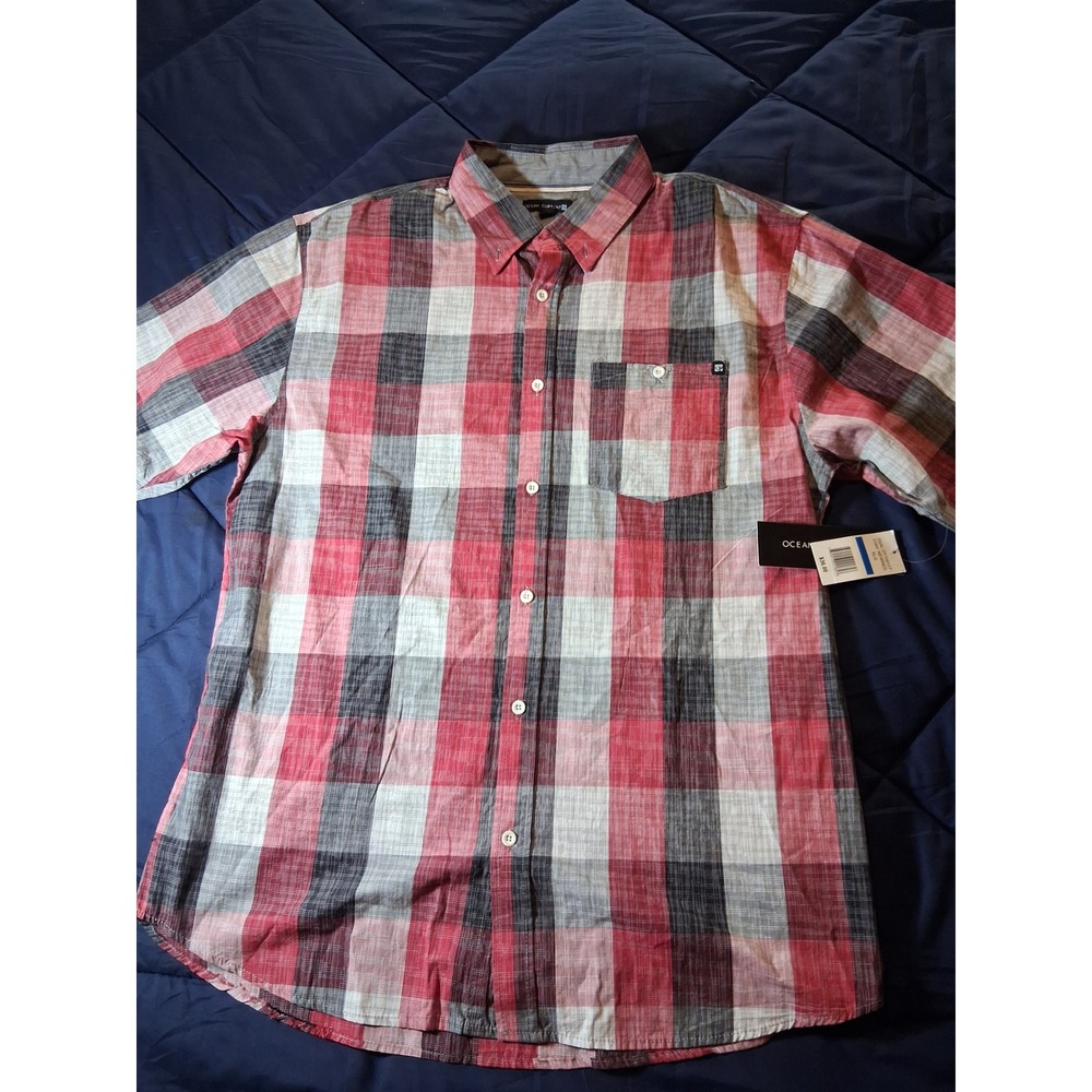 Ocean Current Mens XL Red Black Plaid Short Sleeve Button Down Shirt OY116117